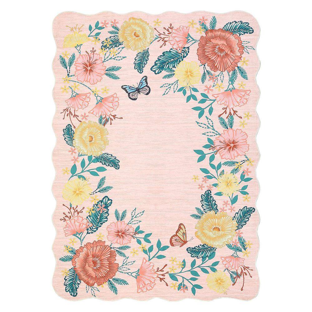 Wavy Edge Decorative Machine Washable Vintage Floral Printed Carpet for Bedroom Apartment Pink 8 ft. x 10 ft. Area Rug price history on PriceWatchPro