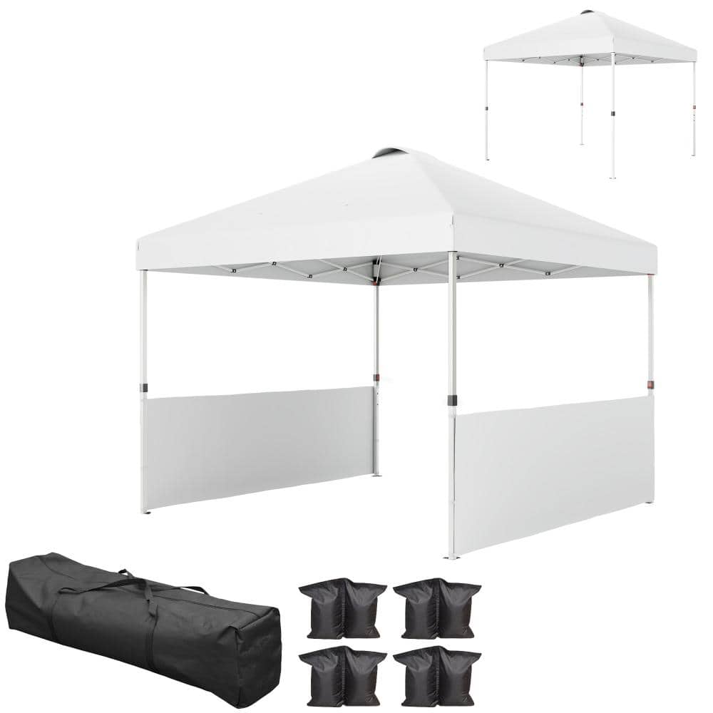 10 ft. x 10 ft. White Pop-Up Canopy Tent with 2 Half Sidewalls & Wheeled Carry Bag, Adjustable Instant Sun Shelter price history on PriceWatchPro