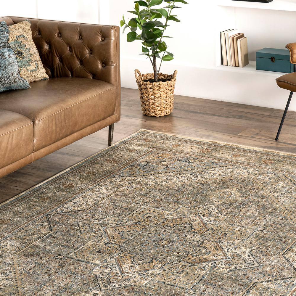 Elegant Beige Synthetic 3'x5' Traditional Medallion Area Rug