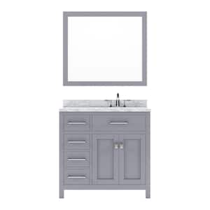 Caroline Parkway 36 in. W x 22 in. D x 35 in. H Single Sink Bath Vanity in Gray with Marble Top and Mirror