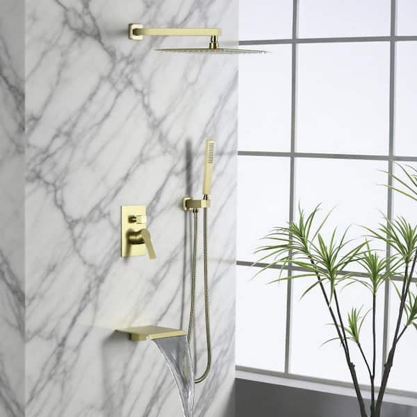 Vara Single Handle 1-Spray 3-Way Tub and Shower Faucet 2.5 GPM in Brushed Gold Pressure Balance Valve Included