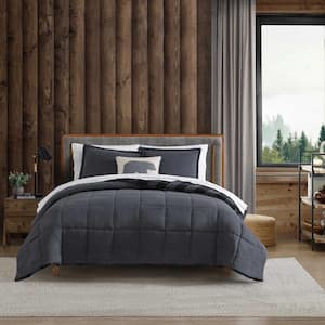 Cabin Plaid 2-Piece Smoke Grey/Black Microfiber Twin Comforter Set