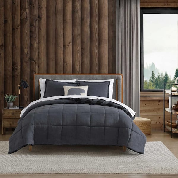 Eddie Bauer Cabin Plaid 3-Piece Smoke Grey/Black Microfiber Full/Queen Comforter Set