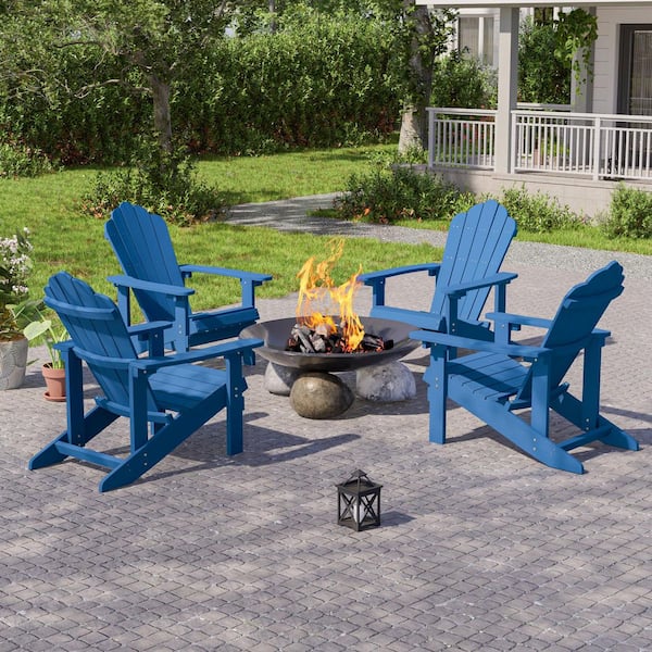 Navy Blue HIPS Plastic Weather Resistant Adirondack Chair for Outdoors (4-Pack)