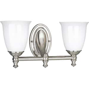 Victorian Collection 2-Light Brushed Nickel White Opal Glass Farmhouse Bath Vanity Light