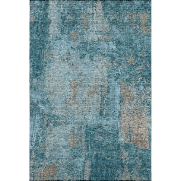 Mayfield Premium Machine Washable Abstract AMF989 Teal 10 ft. x 14 ft. Area Rug