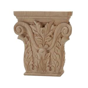 8-1/8 in. x 8-1/8 in. x 1-5/8 in. Unfinished Hand Carved North American Alder Acanthus Wood Onlay Capital Wood Applique