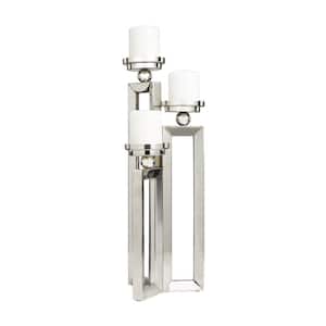 23 in. Silver Stainless Steel Open Frame Geometric Candelabra with Various Rectangles