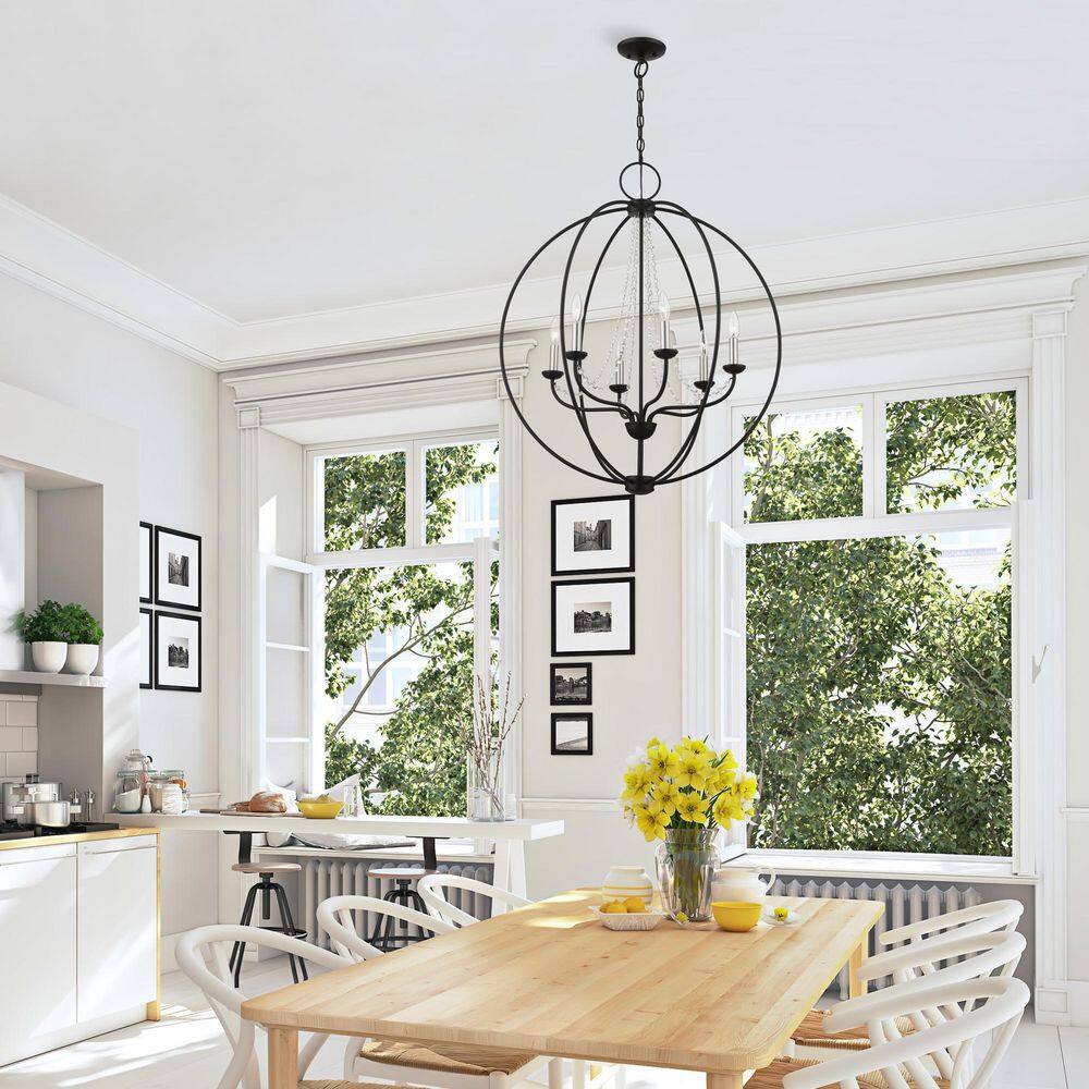 Arabella 6-Light Black and Nickel Crystal Globe Pendant