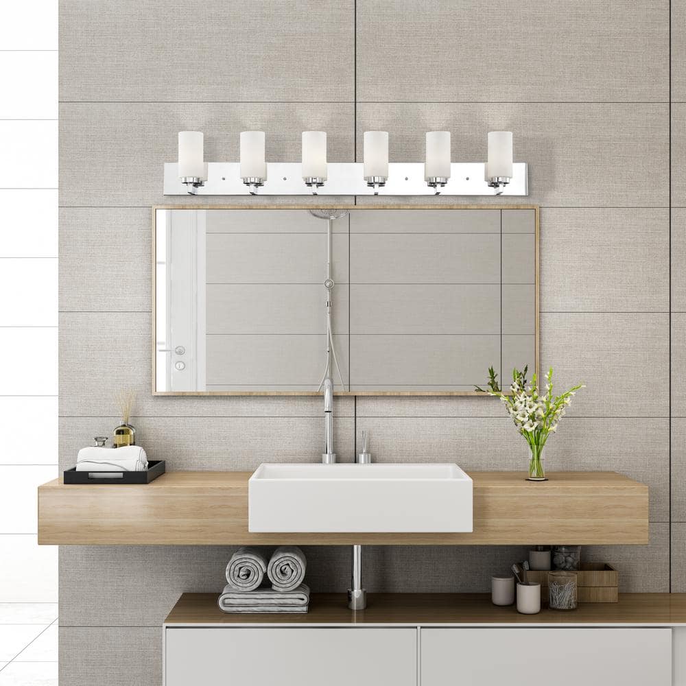 Polished Chrome 6-Light Vanity with Satin Opal Glass