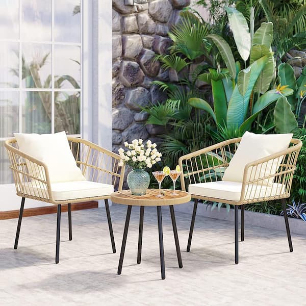 DEXTRUS Cedar Island 3-Piece Wicker Patio Conversation Set With Beige Cushions