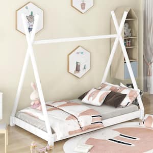 White Twin Size House Platform Bed with Triangle Tructure