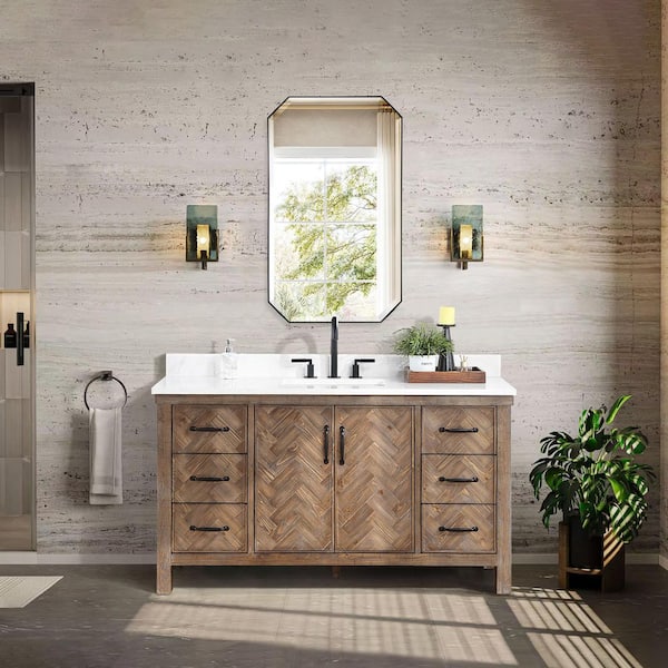 Javier 60 in. W x 22 in. D x 33.9 in. H Single Sink Bath Vanity in Antique Gray with White Grain Composite Stone Top