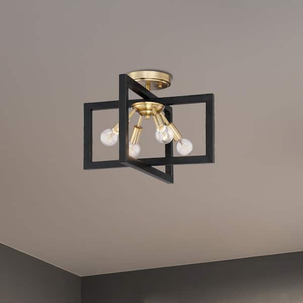 Designers Fountain Xander 14.75 in. 4-Light Aged Warm Brass Minimalist Entryway Semi-Flush Mount with No Bulbs Included