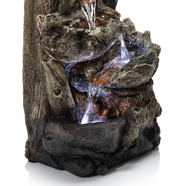 Alpine Corporation 14 in. Tall Indoor Tiered Log Tabletop Fountain