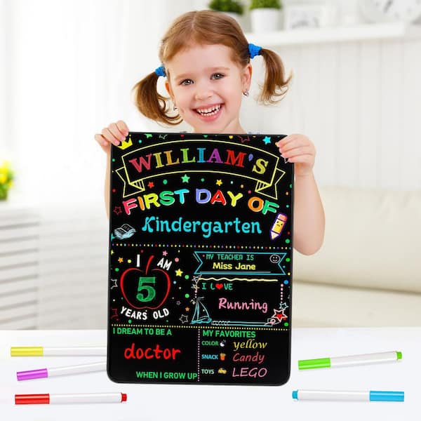 6-Pack + 14 in. x 11 in. Double-Sided First and Last Day of School Board Sign with Liquid Chalk Markers