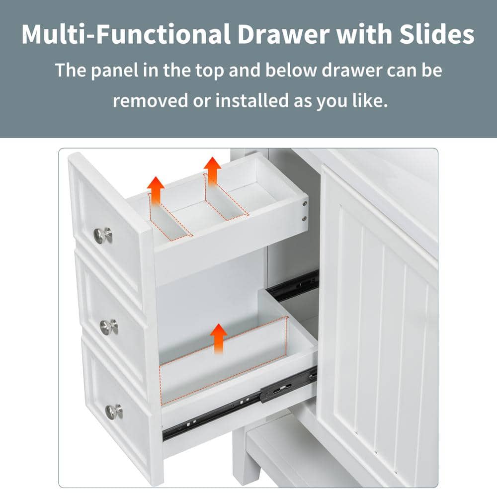 36" White MDF and Ceramic Single Sink Bathroom Vanity with Drawers
