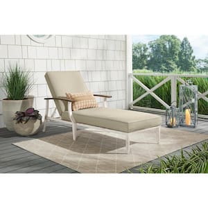 Marina Point White Steel Outdoor Patio Chaise Lounge with CushionGuard Putty Tan Cushions