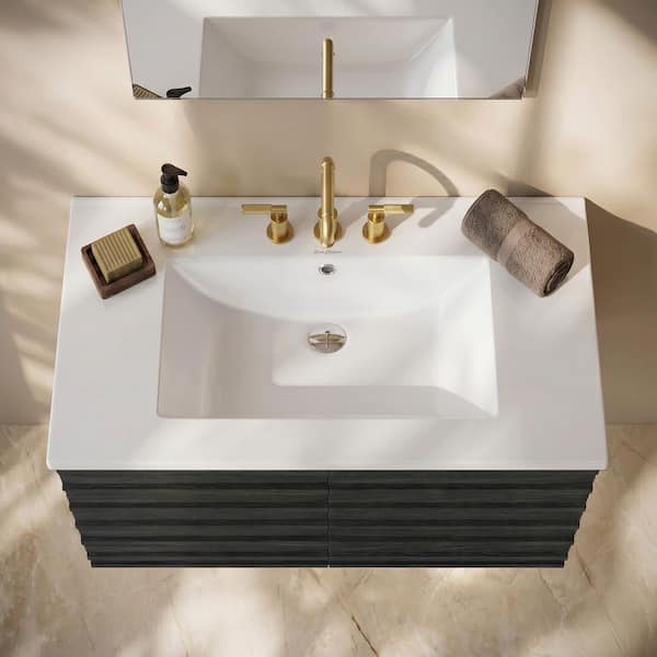 30 in. W x 18 in. D 3-Hole Widespread Ceramic Vanity Top in Glossy White