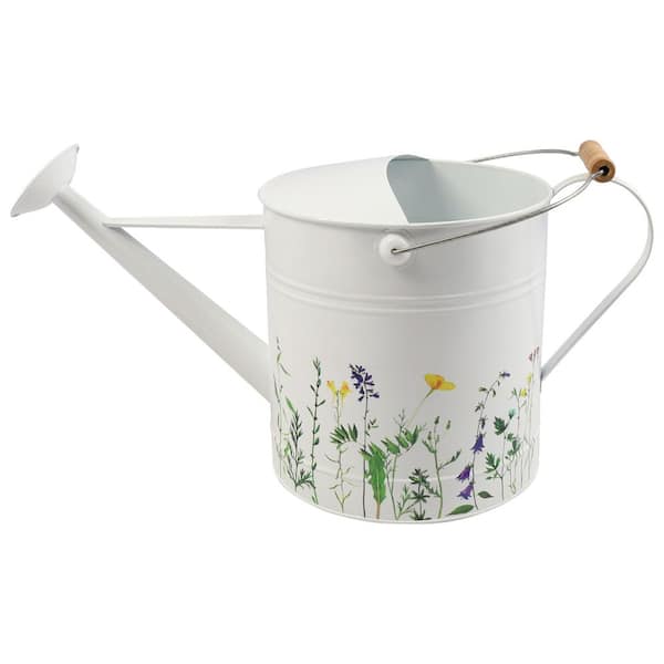 Liv & Skye 20 in. x 10 in. Multi Metal and Wood Watering Can with Yellow Flower