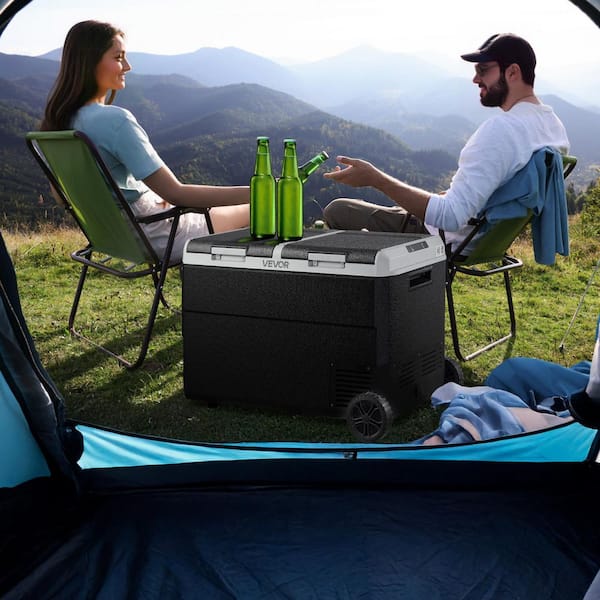 12V Car Refrigerator 95L/100.4 qt. Dual Zone Portable Cooler w/ Wheels Handle -4F-68°F 12/24V Compressor Freezer Outdoor