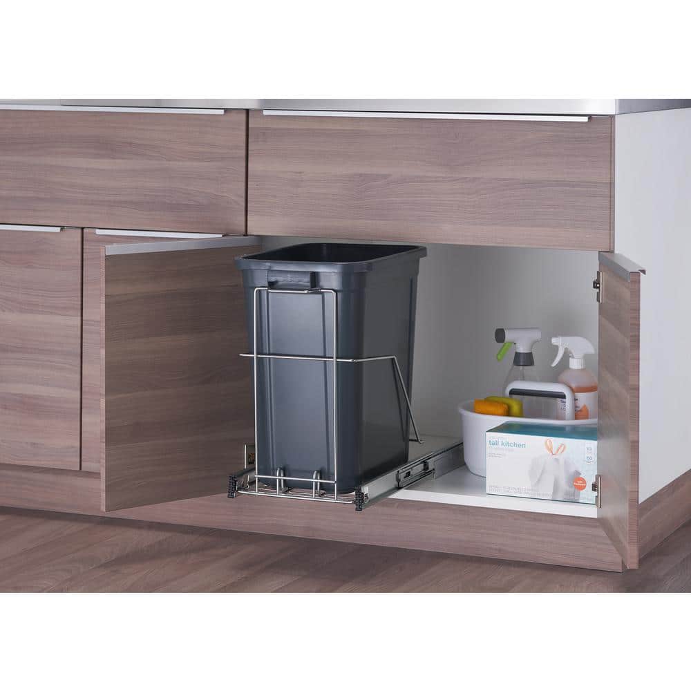 Black Plastic Pull-Out Trash Can with Metal Frame