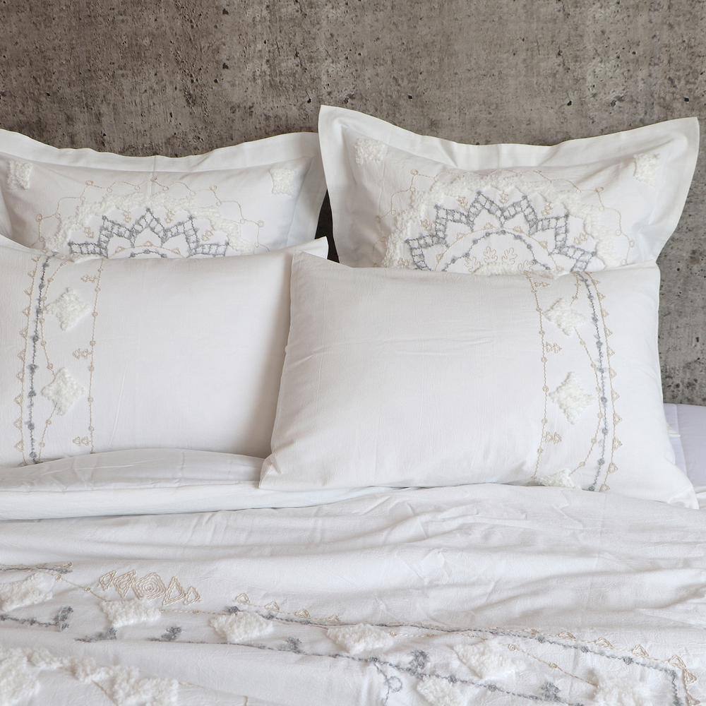 Full White Cotton Embroidered Comforter Set