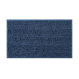 Non-Slip Astor Chenille 17 in. x 24 in. Blue Polyester Rectangle Bath Mat