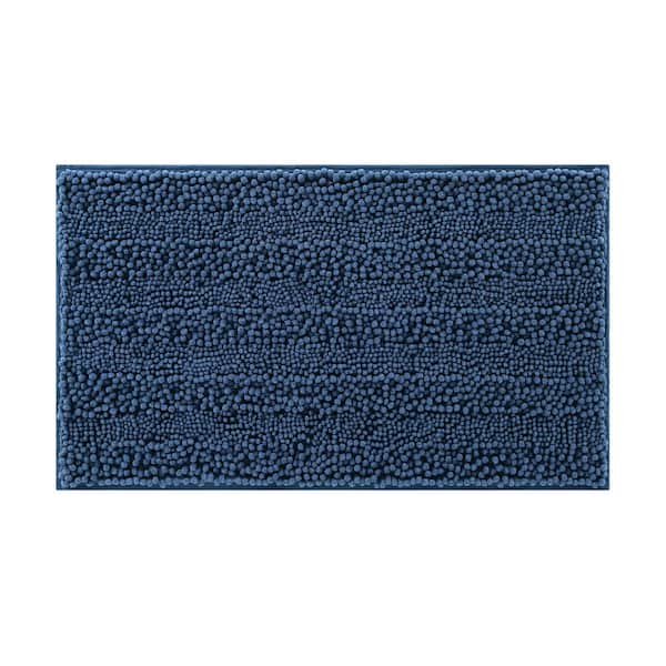 Laura Ashley Butter Chenille 20 in. x 34 in. Navy Blue Bath Mat LAB015384 -  The Home Depot