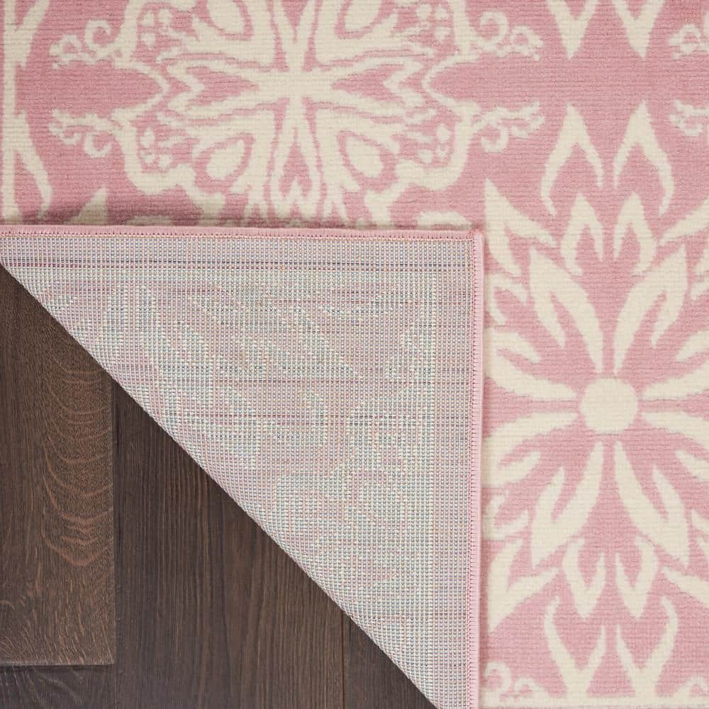 Ivory and Pink Floral Synthetic 4' x 6' Area Rug