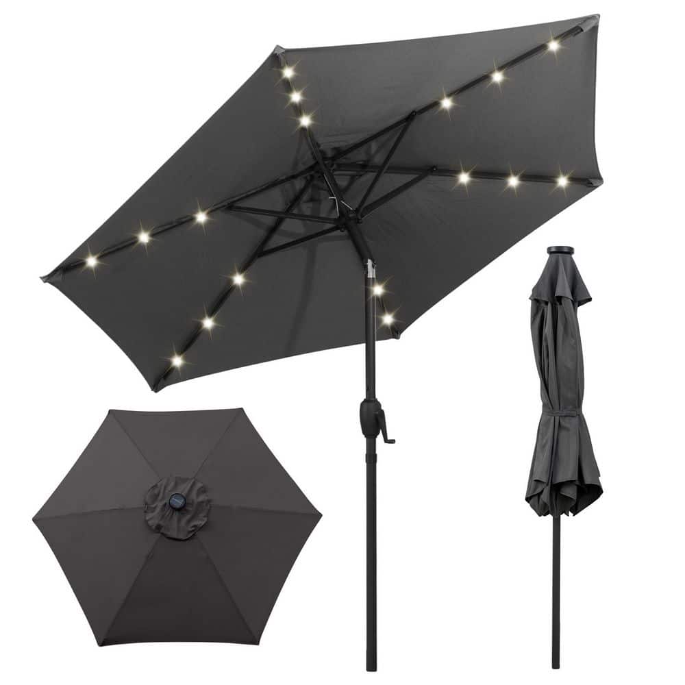7.5 ft. Steel Market Solar Patio Umbrella with 18 LED Lights and Crank Handle in Gray price history on PriceWatchPro