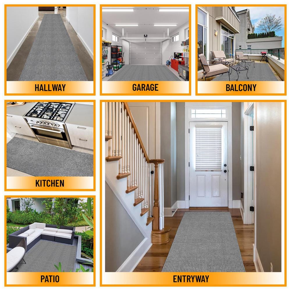 Gray Polyester Non-Slip Rubberback Indoor/Outdoor Utility Mat
