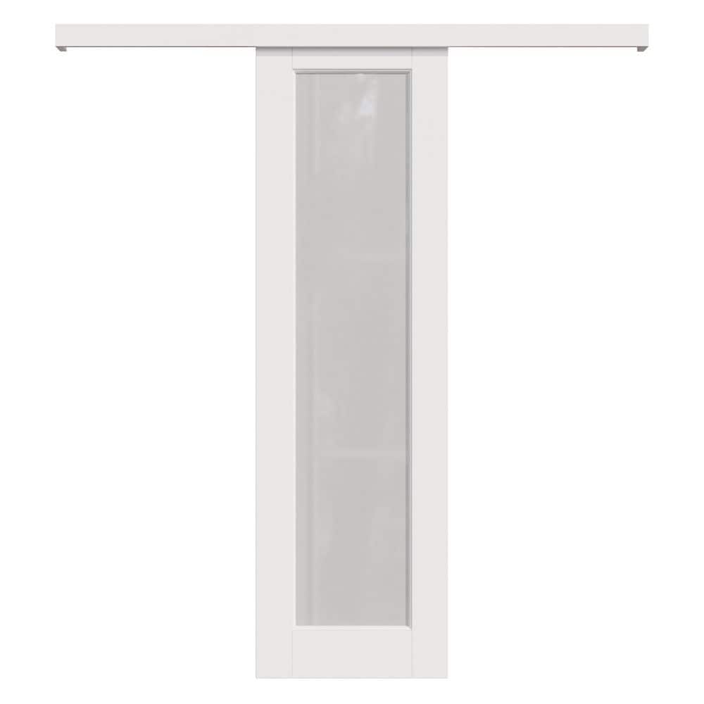24 in. x 96 in. Hidden Track Style 1 Lite Frosted Glass White Primed MDF Sliding Barn Door with Hardware Kit price history on PriceWatchPro