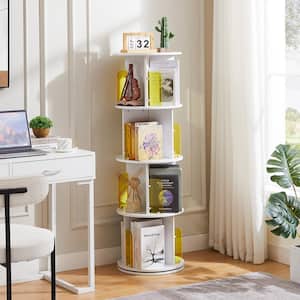 White 4 Tier Rotating Bookshelf 360 View Display Unique Revolving Storage Rack for Spinning Small Bookcase for Kids