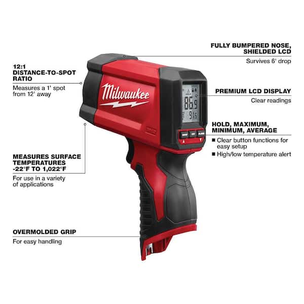 Milwaukee M12 Lithium-Ion Laser Temperature Gun Infrared 12:1