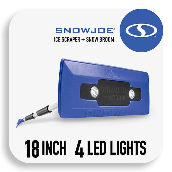 Snow Joe 18 in. 4-in-1 Telescoping Snow Broom and Ice Scraper with Headlights
