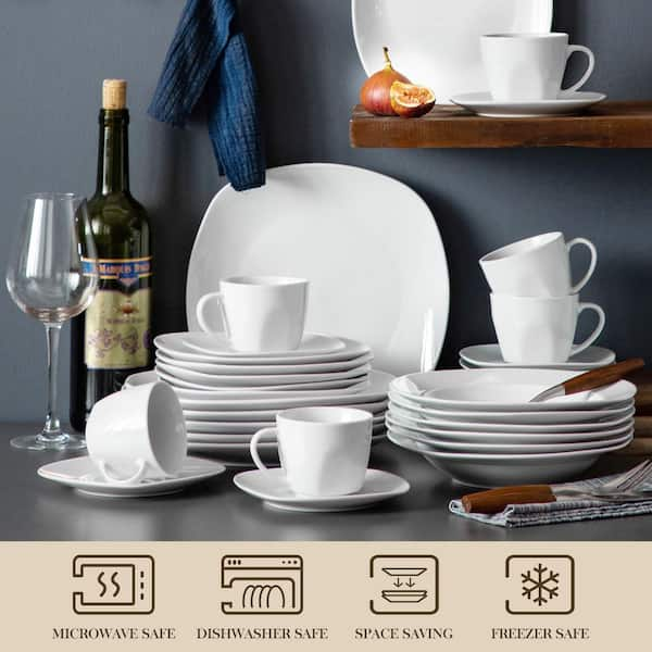 MALACASA ELISA 24-Piece White Porcelain Plates and Bowls Set