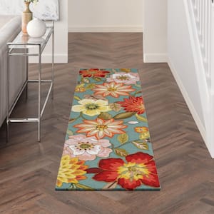 Spring Blossom Aqua 2 ft. x 8 ft. Floral Contemporary Kitchen Runner Area Rug