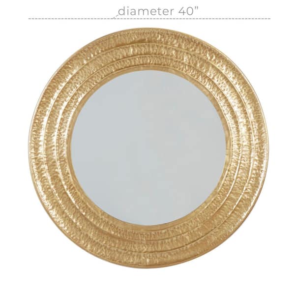 39 in. x 39 in. Textured Round Framed Gold Wall Mirror with Grooves