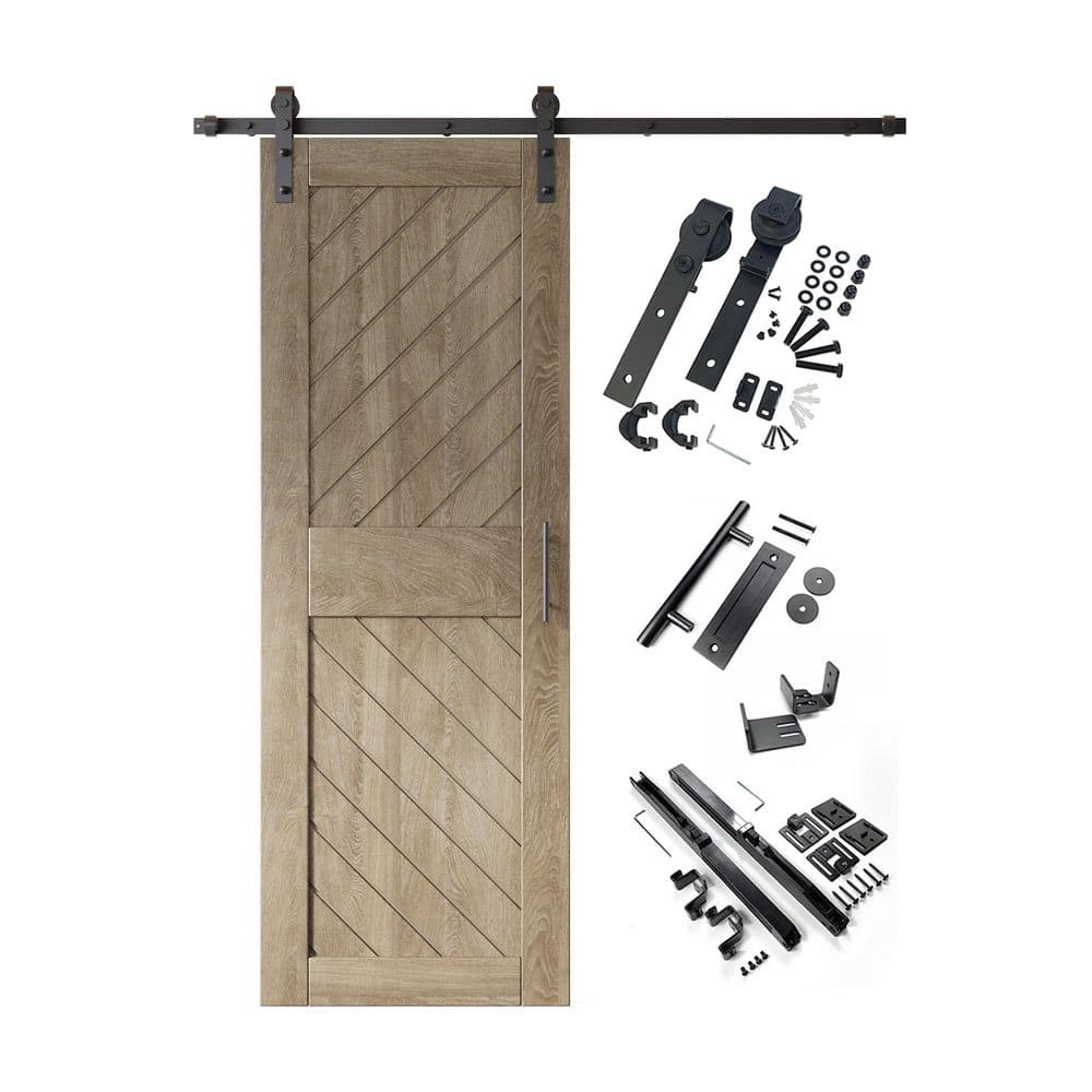 XT3 30 in. x 84 in. C-Panel Classic Gray Slanted Stripe Design Solid Pine Wood Sliding Barn Door with Hardware Kit price history on PriceWatchPro