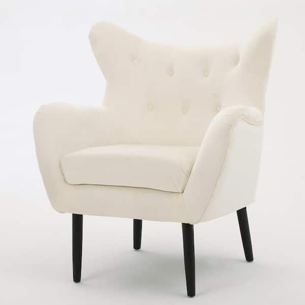 Noble House Seigfried Ivory New Velvet Tufted Arm Chair