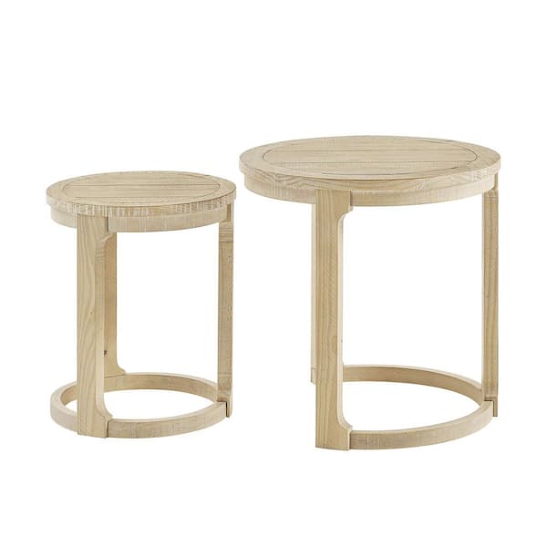 Stagger Rounds Tables 2-Piece Light Gray Wood Traditional Round Indoor & Outdoor Side Table ...