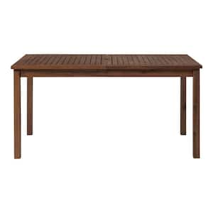 Contemporary Slat-Top Rectangular Acacia Wood Outdoor Dining Table, Stable and Sturdy with Umbrella Hole in Dark Brown