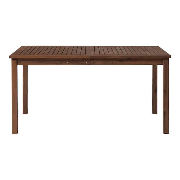 Oyezvary Contemporary Slat-Top Rectangular Acacia Wood Outdoor Dining Table, Stable and Sturdy with Umbrella Hole in Dark Brown