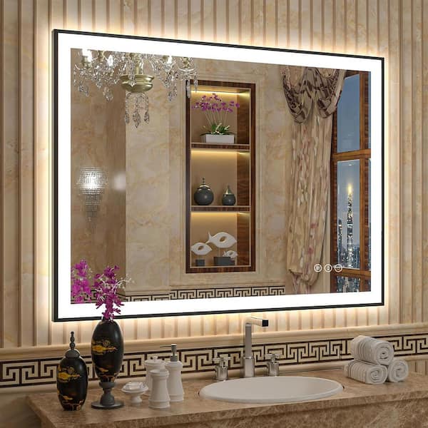 40 in. W x 32 in. H Rectangular Framed Front and Back LED Lighted Anti-Fog Wall Bathroom Vanity Mirror in Tempered Glass