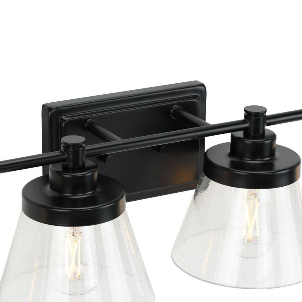 Matte Black 4-Light Bath Vanity with Clear Seeded Glass Shades