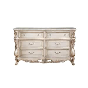 Gorsedd 6-Drawers Marble and Antique White Dresser