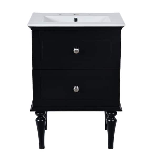 24 in. Single Sink Freestanding Black Bath Vanity with White Ceramic Top Unassembled