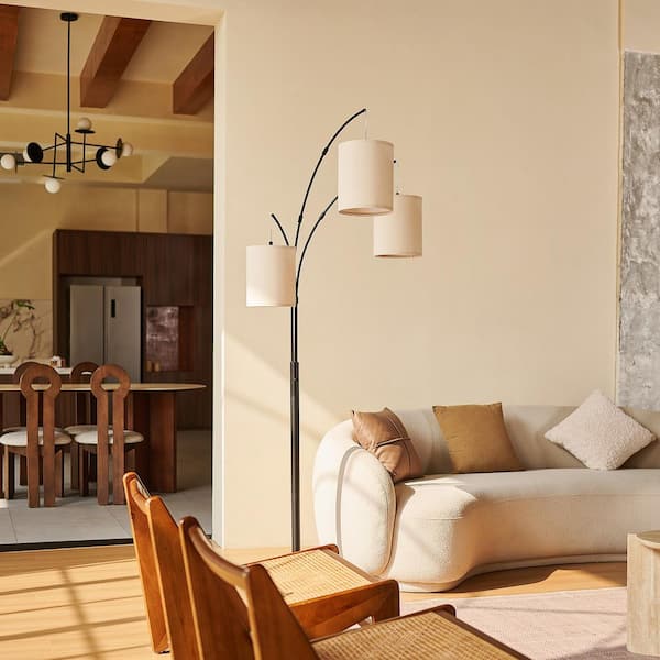 Merra 80 in. Matte Black 3-Light Standard Tree Floor Lamp for