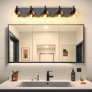 7.9 in. 5 Light Black Bathroom Vanity Light with Clear Globe Glass Shade